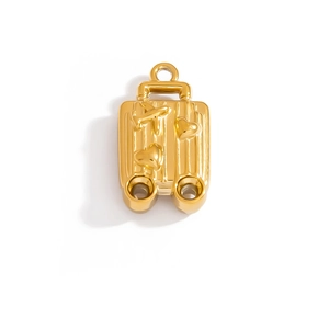 18K gold plated stainless steel suitcase pendant with embossed airplane and hearts