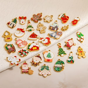 Weihnachten Edelstahl Anhänger Emaille Tropföl Lebkuchenmann Schneeflocke Elch Weihnachtsmann DIY Halskette Schmuckherstellung Zubehör