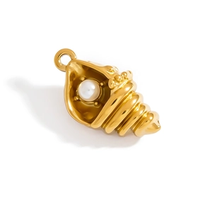 Golden conch pendant with white pearl inlay, DIY jewelry accessory for necklace