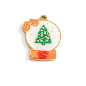 Weihnachts-Schneekugel-Anhänger mit grünem Baum und Goldbasis für DIY-Ketten
