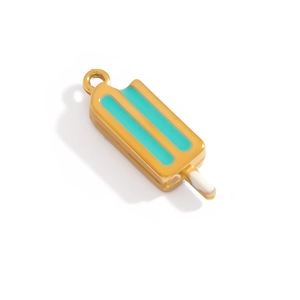 Detailed view of 18K gold-plated popsicle charm with green enamel for DIY jewelry