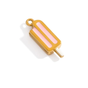 Detail of 18K gold-plated ice cream pendant with pink enamel for DIY jewelry making