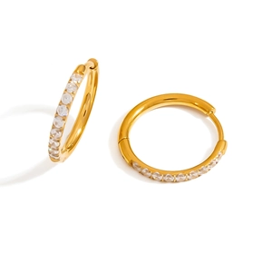 Boucles d'oreilles vintage en acier inoxydable plaqué or 18 carats avec zircons