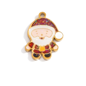 Detail von Weihnachtsmann-Emaille-Anhänger mit goldenem Finish und Glitzer für DIY-Schmuck