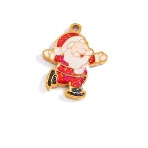 Goldener Edelstahl-Weihnachtsmann-Anhänger mit festlichem rotem Glitzer-Emaille