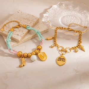 Stainless Steel Bracelet Braided Rope Splicing Chain Starfish Cat Eye Stone Summer Beach Vacation Jewelry For Women Men