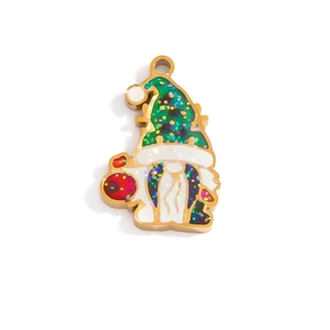 Makroaufnahme eines Weihnachts-Wichtel-Anhängers mit grünem Glitzerhut und weißem Bart