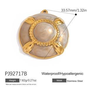 Gold stainless steel round pendant with marble stone inlay and size specifications