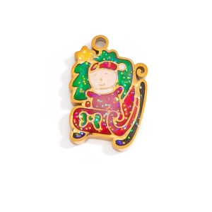 Detail eines 18K Gold-Edelstahl-Weihnachtsmann-Anhängers mit Emaille und Glitzer-Effekt