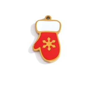 Detail der roten Emaille-Weihnachtshandschuh-Anhänger mit goldener Schneeflocke für DIY-Schmuck