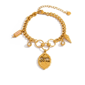 Gold-plated Guam themed beach bracelet with palm tree pendant and ice cream charms