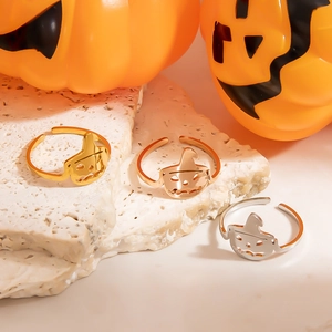 Halloween Stainless Steel Pumpkin Witch Hat Open Ring Adjustable Minimalist Punk Jewelry For Men Women Festive Party Accessories