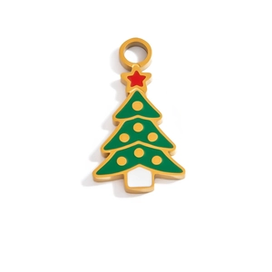 Detailansicht eines Weihnachtsbaum-Anhängers aus vergoldetem Edelstahl mit Emaille-Füllung