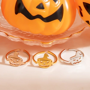 Three-color Halloween pumpkin witch hat hollow rings in rose gold, gold, and silver finishes