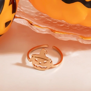 Adjustable rose gold hollow pumpkin open ring for Halloween minimalist women's jewelry
