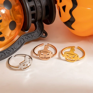 Halloween pumpkin smile open ring in gold, silver and rose gold stainless steel