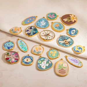 Vintage Stainless Steel Pendants Hand-painted Flower Bee Evil Eye Starfish DIY Necklace Accessories For Jewelry Making