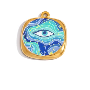 18K gold plated stainless steel square Evil Eye pendant with colorful enamel swirl pattern