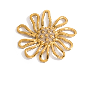 Detailed macro shot of 18K gold plated sunflower pendant with sunburst openwork petals