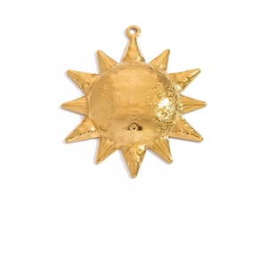 Polished 18K gold-plated stainless steel sun face pendant charm for DIY jewelry making