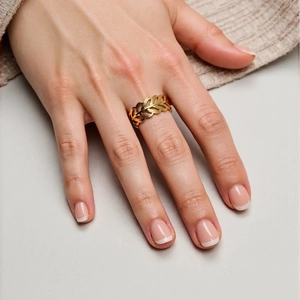 18K Gold Plated Stainless Steel Open Ring For Women Waterproof Fashion Jewelry Adjustable Hollow Leaf Heart Finger Ring
