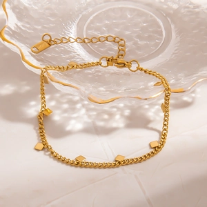 Elegant 18K gold plated stainless steel chain bracelet with minimalist square charms