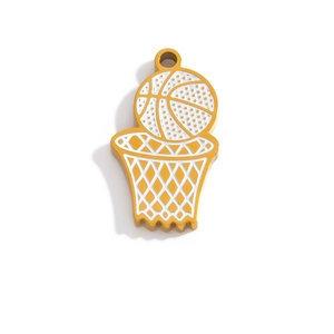 Ciondolo da basket dorato con dettagli in smalto bianco per gioielli sportivi fai da te