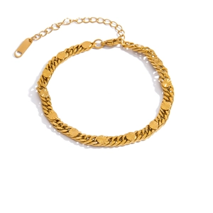 Bracelet chaîne cubaine plate en acier inoxydable plaqué or 18K avec breloques rondes