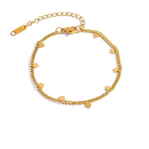 Minimalist 18K gold plated stainless steel bracelet with polished square charms