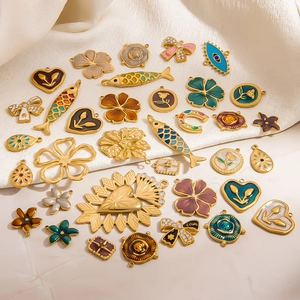 DIY jewelry charms in 18K gold plated stainless steel with colorful enamel designs