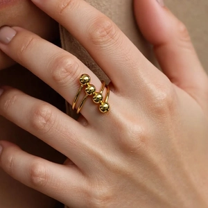 Minimalist Stainless Steel Geometric Open Ring High Polish Metal Spheres Gold Silver Plated Unisex Adjustable Fashion Ring Jewelry