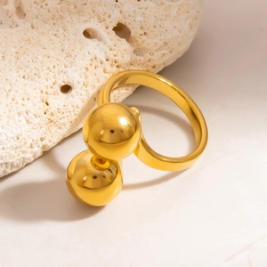 Minimalist 18K gold plated stainless steel ring featuring a unique double sphere design