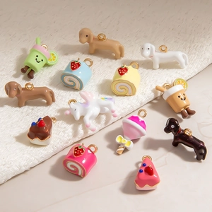 Colorful 18K gold plated alloy charms featuring animal and cake DIY pendants