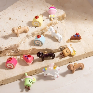 Colorful alloy animal and cake pendants with 18K gold plating for DIY jewelry making