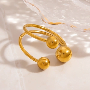 Polished 18K gold stainless steel open rings with minimalist metal ball design