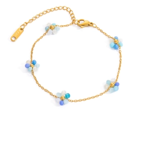 Bracelet en acier inoxydable plaqué or 18 carats avec fleurs en perles colorées et fermoir