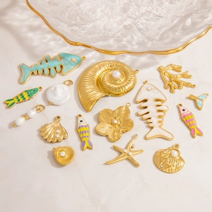 Pendentifs Océan en Acier Inoxydable Avec Fausse Künstliche Perle Émail Arête de Poisson Coquillage Étoile de Mer pour Bijoux DIY Pendentif Uniquement