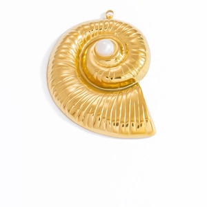 Pendentif nautile en acier inoxydable doré 18K avec une perle blanche centrale