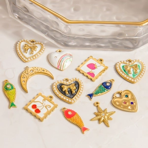 Ciondoli in Acciaio Inossidabile Vintage Smalto Pesce Fiocco Cuore Stella Luna Pendenti per Fai Da Te Creazione Gioielli Donna