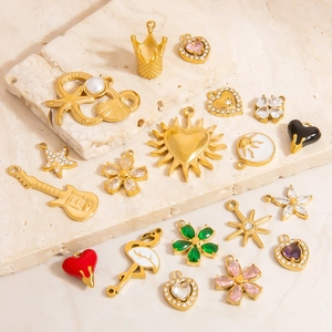 Various 18K gold-plated DIY charms with zircon and colorful enamel on stone texture