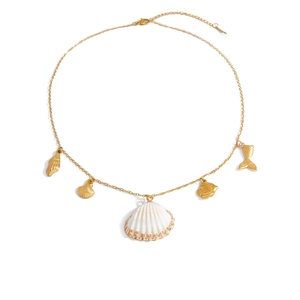 Collier en acier inoxydable plaqué or 18K avec pendentifs coquillage et poisson pour femme