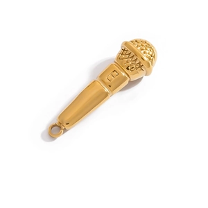 18K gold-plated microphone pendant with detailed metallic mesh texture for jewelry making