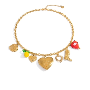 Collier épais en acier inoxydable doré avec pendentifs cœur I Love You et bottine