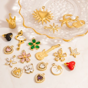 Luxurious 18K gold plated stainless steel pendants with zircon stones and various charms