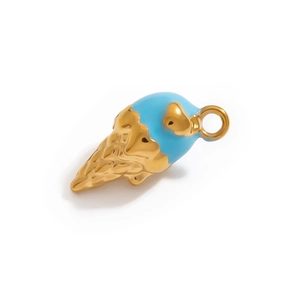 Detailed close-up of light blue enamel ice cream cone pendant for DIY jewelry