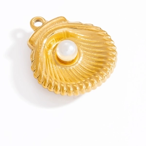 Pendentif coquillage doré avec perle et placage d'or 18 carats pour bijoux marins