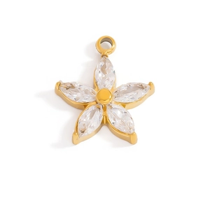 Gold 18K plated stainless steel flower pendant with marquise-cut zircon stones