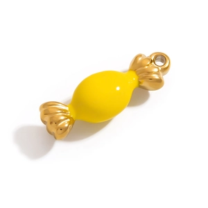 Macro shot of yellow enamel candy pendant for DIY jewelry with gold metal details