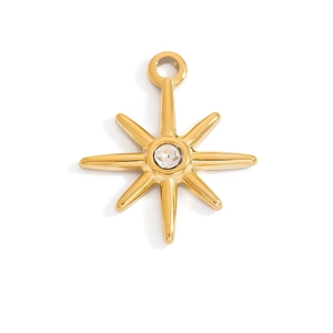 Macro detail of an 18K gold plated octagonal star pendant with a sparkling center zircon