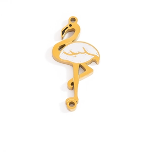 18K gold plated flamingo pendant with white enamel inlay for DIY jewelry making